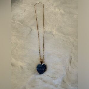 Heart drusy quartz gemstone necklace. Blue Gold Beautiful and right on trend NEW